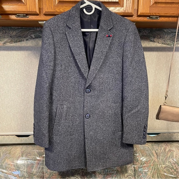 Men’s Wool Blend Herringbone Pea Coat New Never Worn - Picture 1 of 9